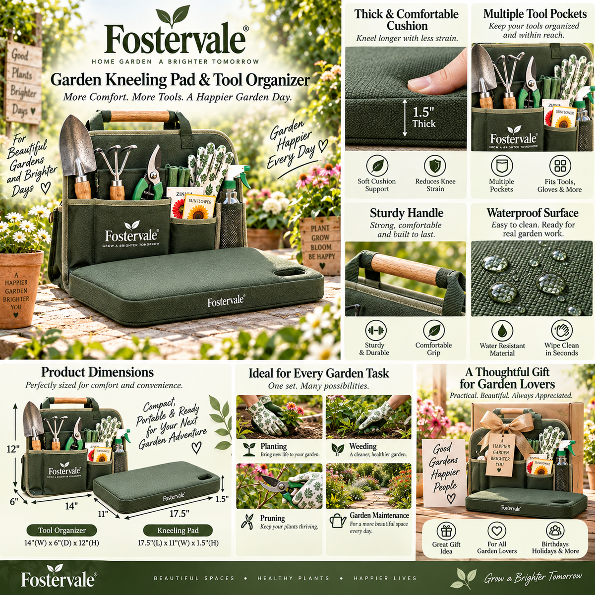 Fostervale® Garden Kneeling Pad & Tool Organizer