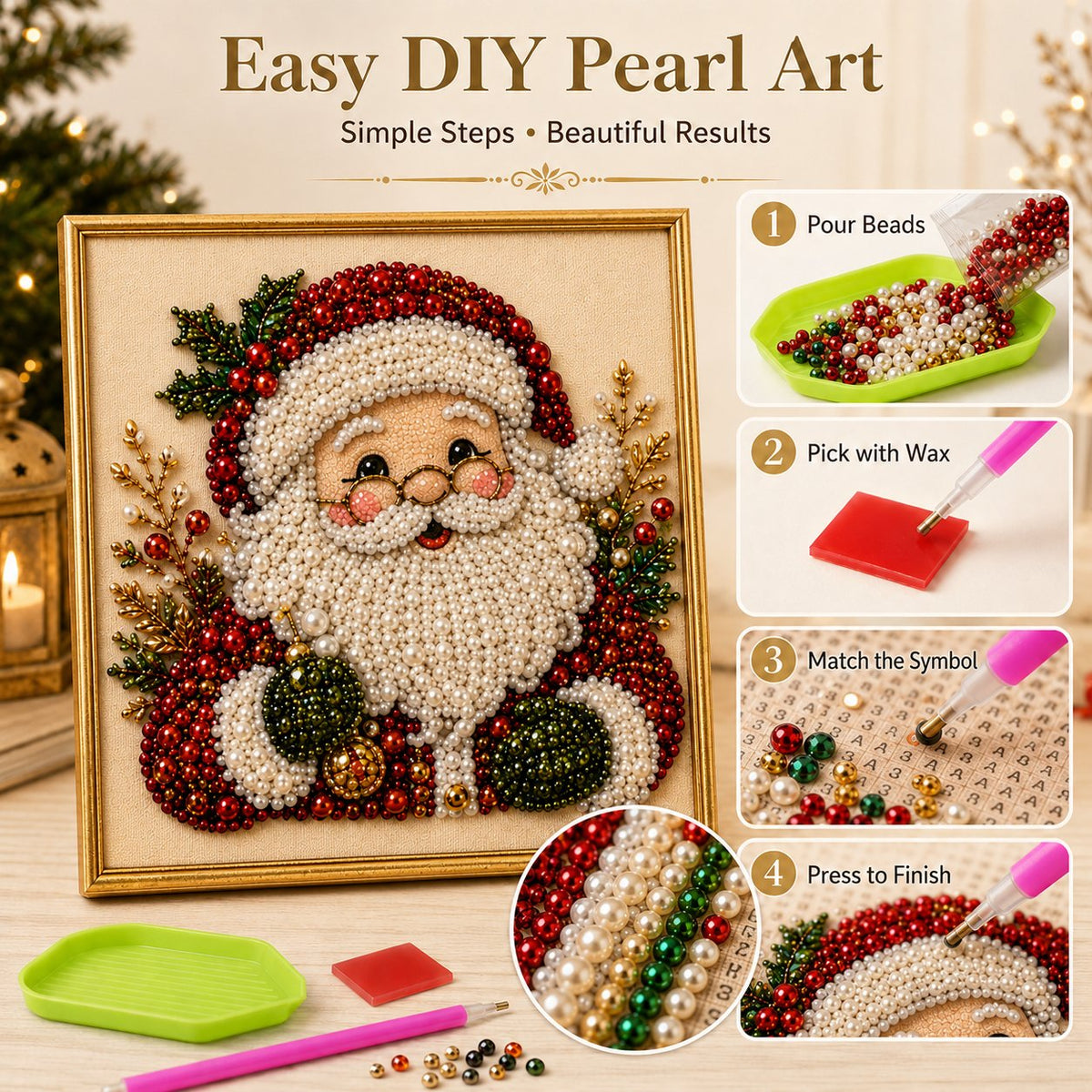 ✨ 3D Pearl Diamond Painting Kit – DIY Holiday Wall Art & Home Decoration Craft 🎨