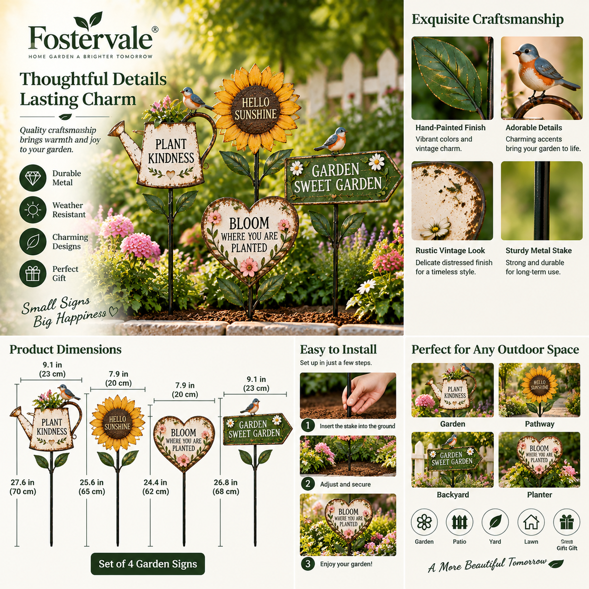 Fostervale® Rustic Garden Sign Collection (Set of 4)