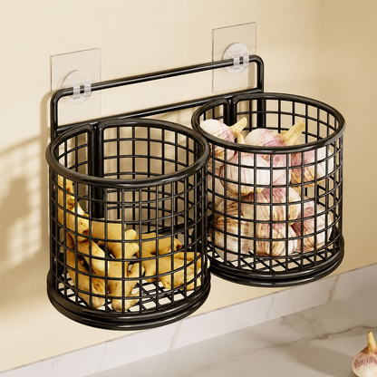 Wall Mounted Metal Mesh Kitchen Basket Rack – Black