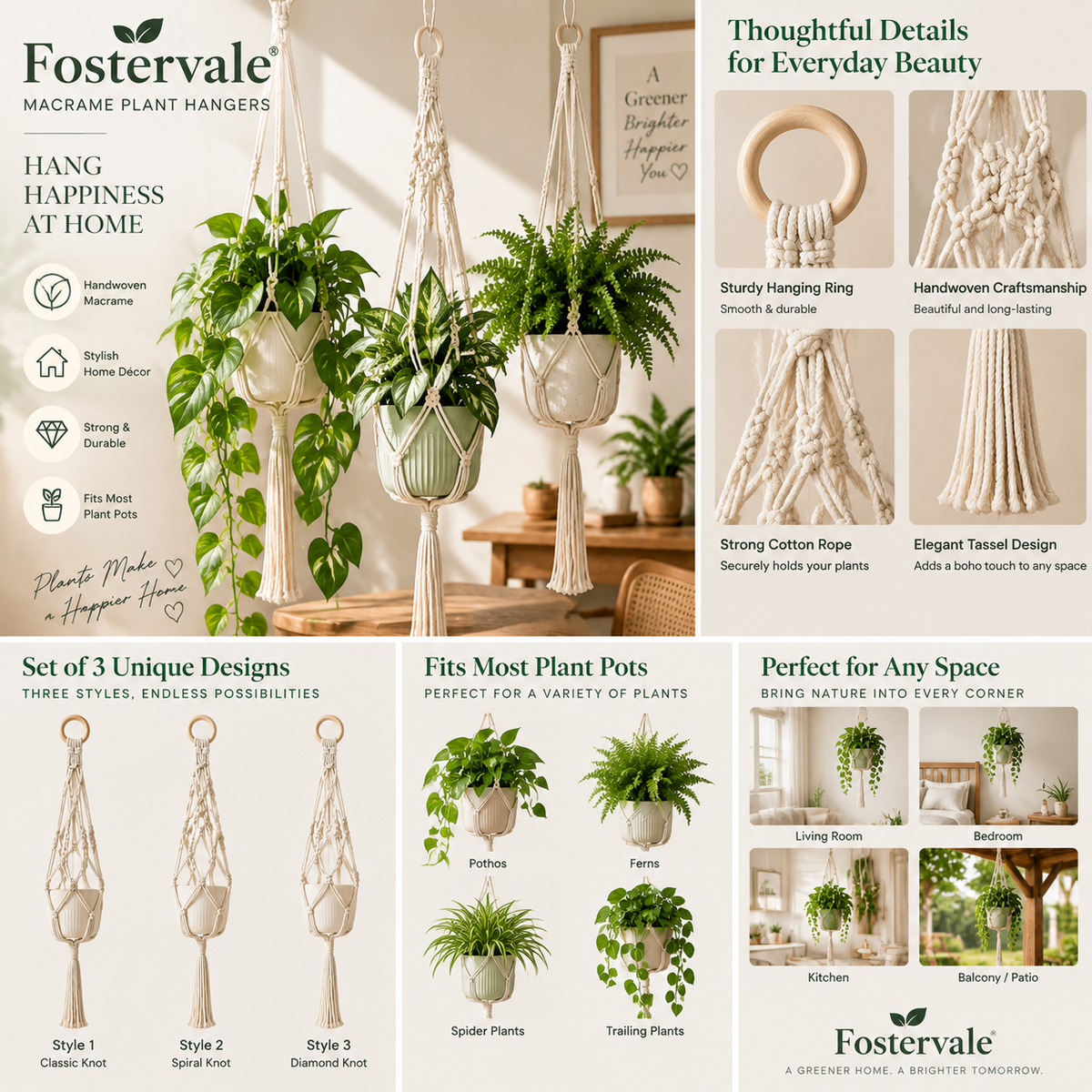 Fostervale® Macrame Plant Hangers (Set of 3)