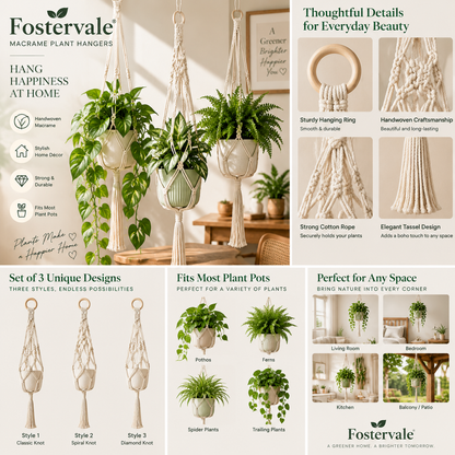 Fostervale® Macrame Plant Hangers (Set of 3)