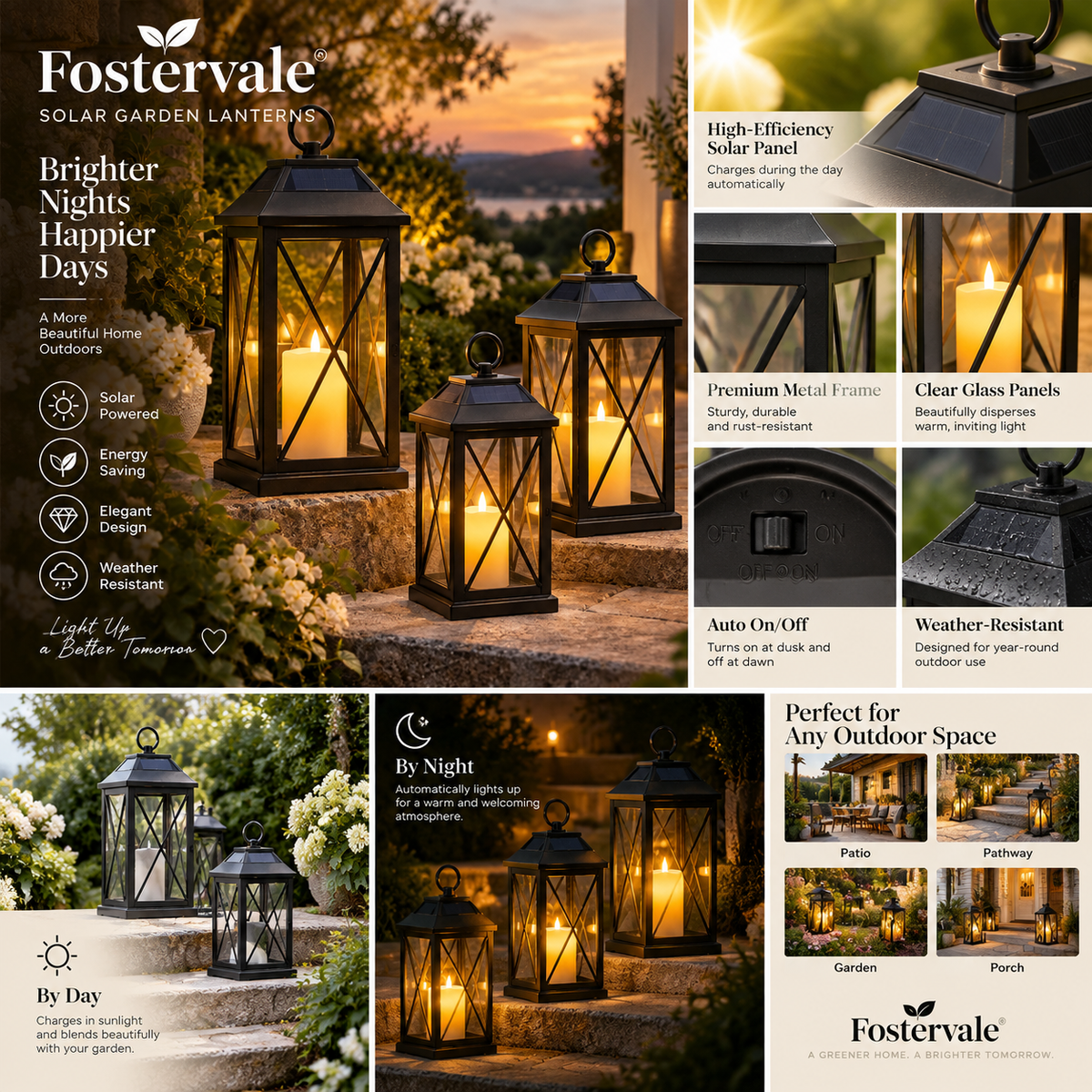 Fostervale® Solar Garden Lanterns (Set of 3)