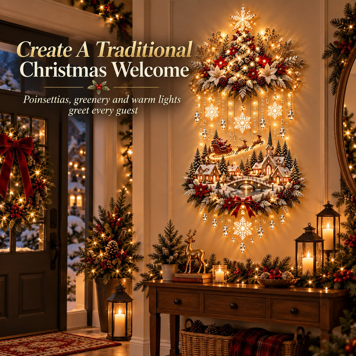 🎄✨ Christmas Village Glow | Lighted Tree & Town Wall Hanging