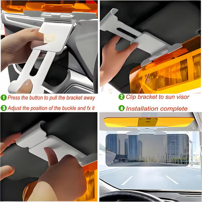 2-in-1 Car Sun Visor Extender, Day/Night Dual-Use Adjustable Angle Anti-Glare Sunshade, High-Definition UV Protection Windshield Sun Visor, Designed for SUVs/Pickups/MPVs and Most Vehicle Models, Night Driving Anti-Glare Goggles, Sun Protection Visor