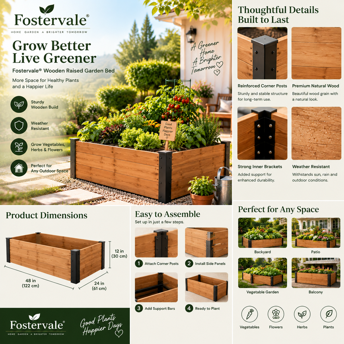 Fostervale® Wooden Raised Garden Bed