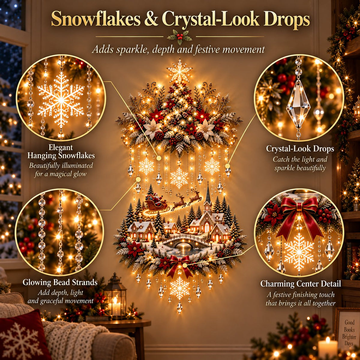 🎄✨ Christmas Village Glow | Lighted Tree & Town Wall Hanging