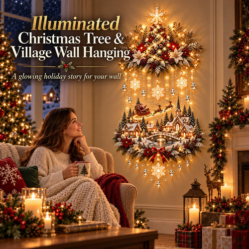 🎄✨ Christmas Village Glow | Lighted Tree & Town Wall Hanging