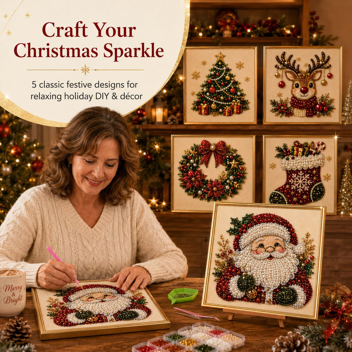 ✨ 3D Pearl Diamond Painting Kit – DIY Holiday Wall Art & Home Decoration Craft 🎨