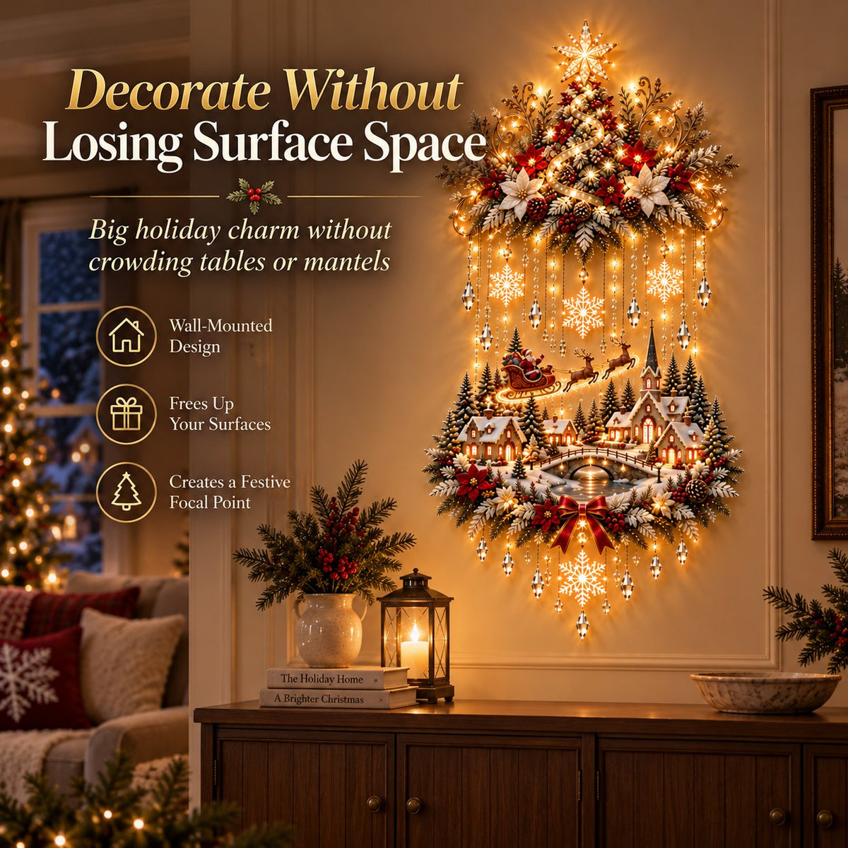 🎄✨ Christmas Village Glow | Lighted Tree & Town Wall Hanging