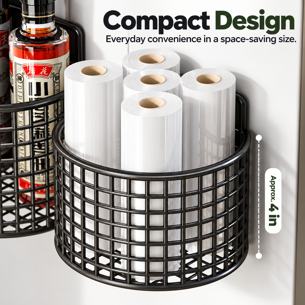Wall Mounted Metal Mesh Kitchen Basket Rack – Black