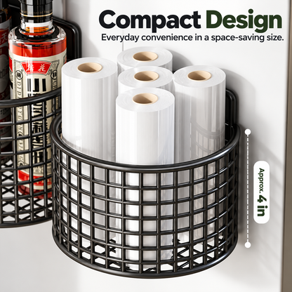 Wall Mounted Metal Mesh Kitchen Basket Rack – Black