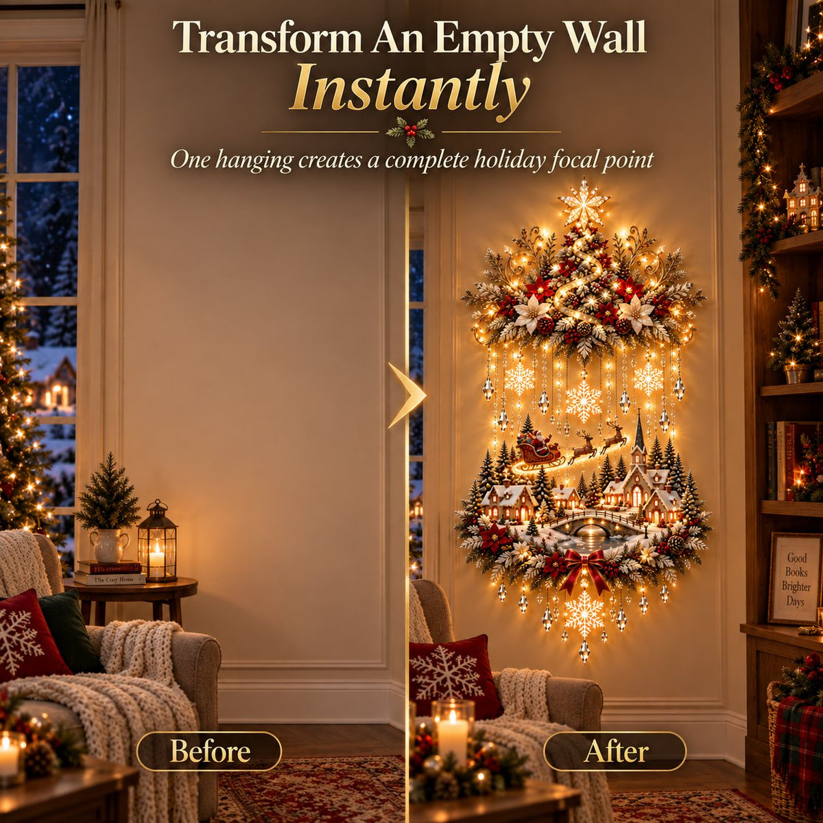 🎄✨ Christmas Village Glow | Lighted Tree & Town Wall Hanging