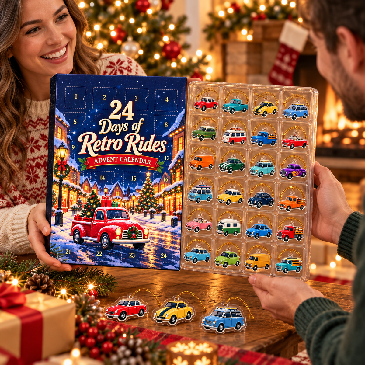 24 Days of Retro Rides Advent Calendar – 24 Unique Acrylic Car Ornaments