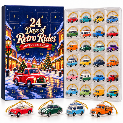 24 Days of Retro Rides Advent Calendar – 24 Unique Acrylic Car Ornaments