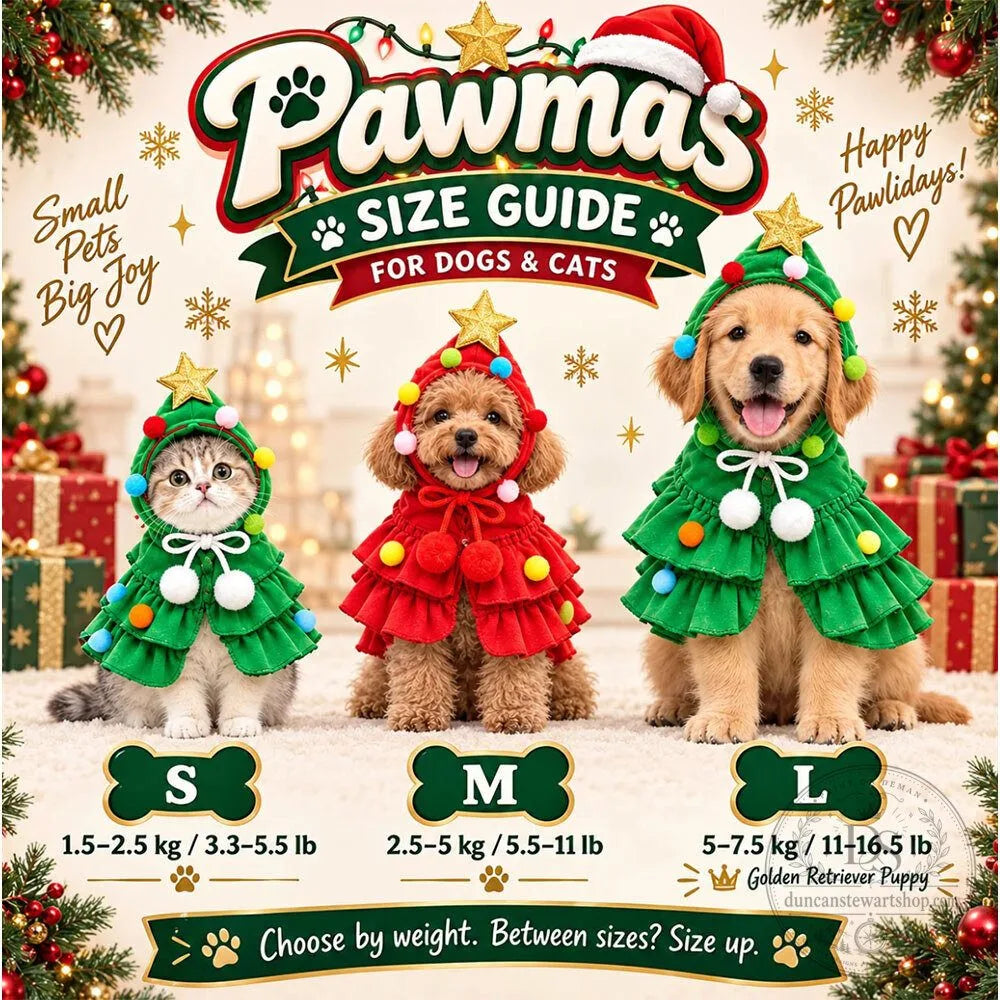 Christmas Tree Dog Cat Costume Cape With Pom-Poms