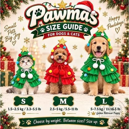 Christmas Tree Dog Cat Costume Cape With Pom-Poms